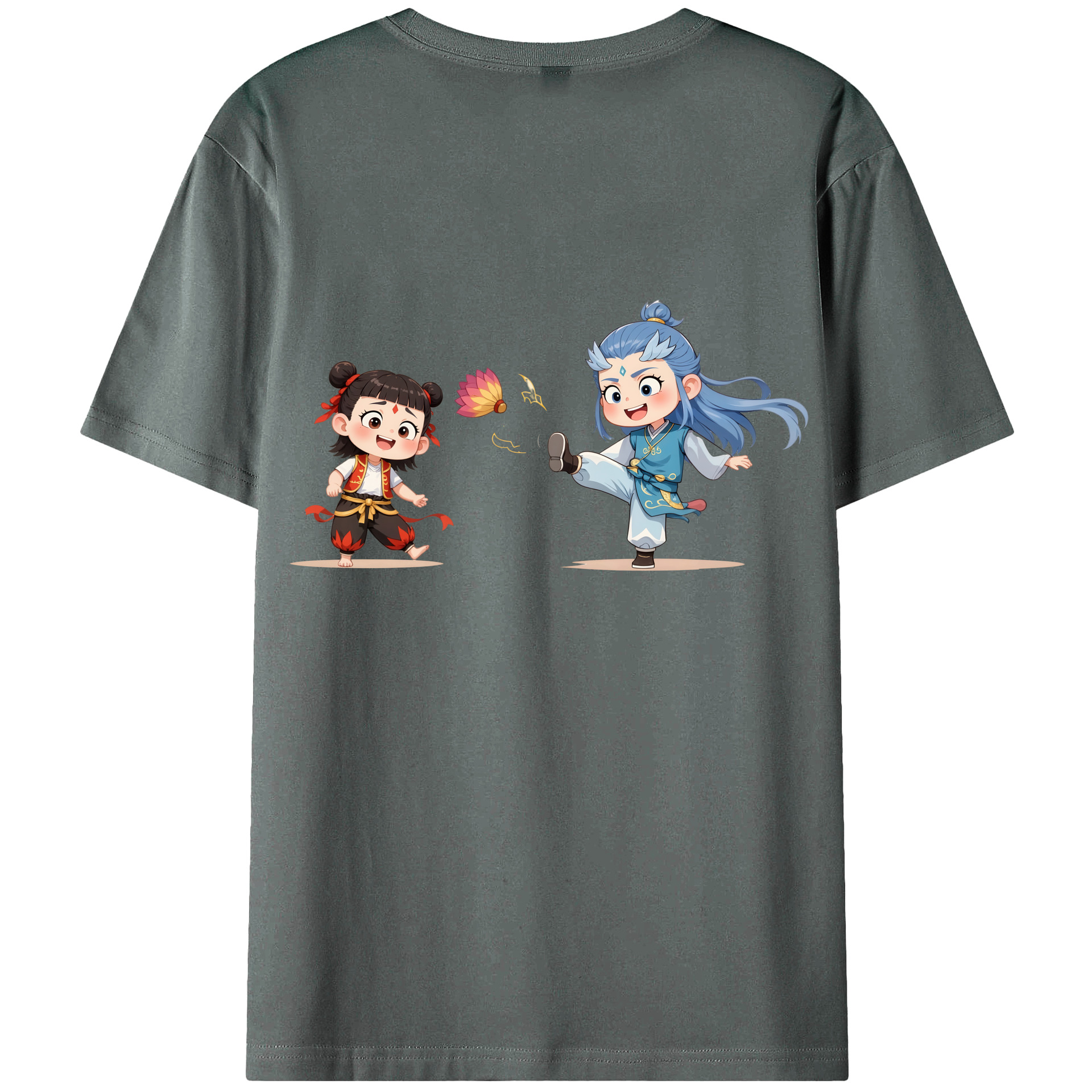 （画像用） Ne Zha 2 ナタ 魔童の大暴れ 綿100％ メンズ半袖Tシャツ（バックプリント） 通気性